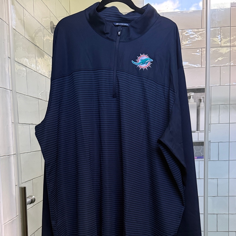 NWT Cutter & Buck Men's Navy Miami Dolphins Quaterzip